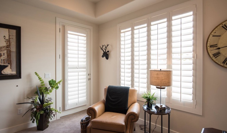 Plantation shutters in a corner